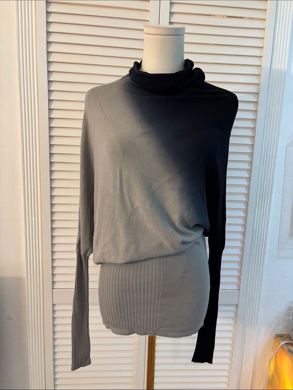Vertigo Paris Two-Tone Draped Knit Top/sweater, S
